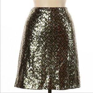 Banana Republic Skirt 8T Medium Tall Sequin Gold Green Great Condition Pre-Owned